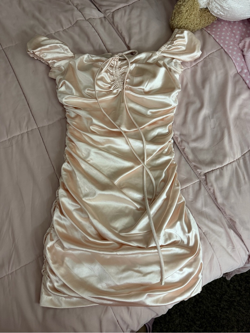 Satin Ruched Mini Dress light pink